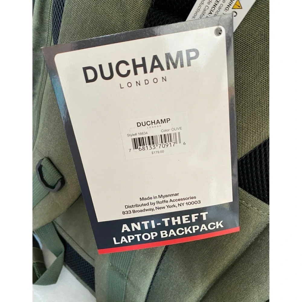 Duchamp London Anti-Theft Laptop Backpack Olive Green 16634 Mens Travel Bag NWT